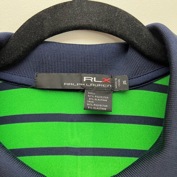 XL RLX Ralph Lauren Polo Green Navy Stripe - Picture 2 of 3
